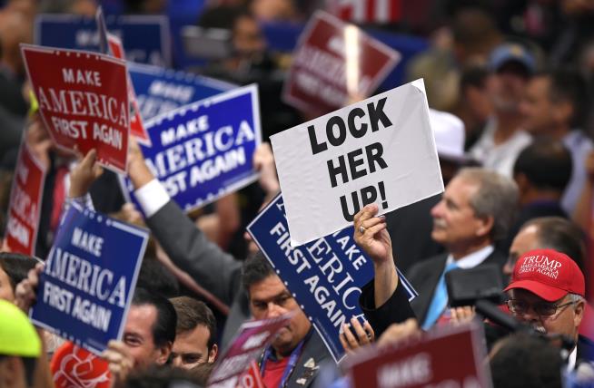RNC Crowd Resumes Unofficial Slogan: 'Lock Her Up'