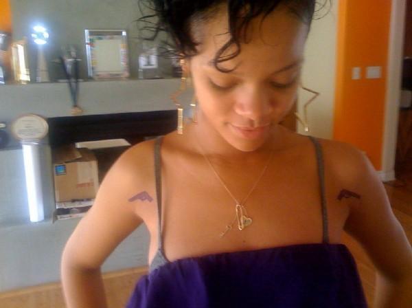 Rihanna Arms Herself With Gun Tattoo