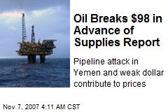 Oil Breaks $98 in Advance of Supplies Report