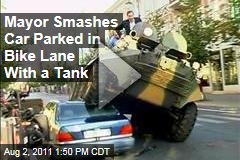 Arturas Zuokas Smashes Mercedes in the Bike Lane With a Tank in Vilnius, Lithuania