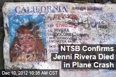NTSB Confirms Jenni Rivera Died in Plane Crash
