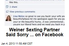 Weiner Sexting Partner Said Sorry ... on Facebook