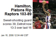 Hamilton, Pistons Rip Raptors 103-89