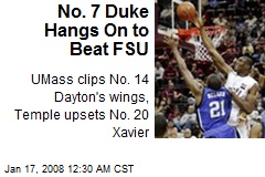 No. 7 Duke Hangs On to Beat FSU