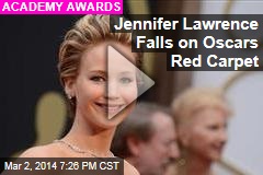 Jennifer Lawrence Falls on Oscars Red Carpet