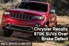 Chrysler Recalls 870K SUVs Over Brake Defect