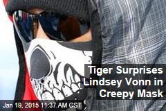 Tiger Surprises Lindsey Vonn in Creepy Mask