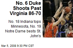 No. 6 Duke Shoots Past Virginia 86-70