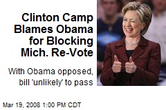 Clinton Camp Blames Obama for Blocking Mich. Re-Vote