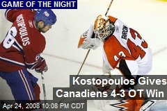 Kostopoulos Gives Canadiens 4-3 OT Win