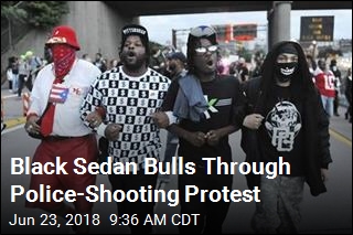 Black Sedan Bulls Through Police-Shooting Protest