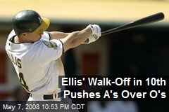 Ellis' Walk-Off in 10th Pushes A's Over O's