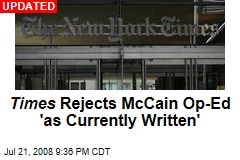 Times Rejects McCain Op-Ed 'as Currently Written'