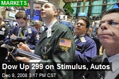 Dow Up 299 on Stimulus, Autos