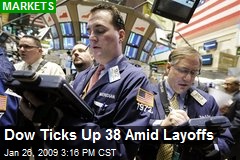 Dow Ticks Up 38 Amid Layoffs