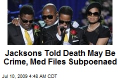 Jacksons Told Death May Be Crime, Med Files Subpoenaed
