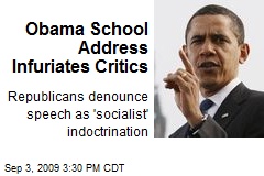 Obama School Address Infuriates Critics