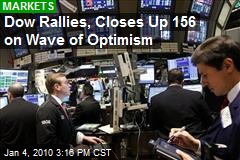 Dow Rallies, Closes Up 156 on Wave of Optimism