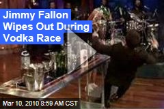 Jimmy Fallon Wipes Out During Vodka Race