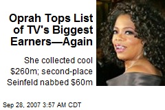 Oprah Tops List of TV's Biggest Earners&mdash;Again