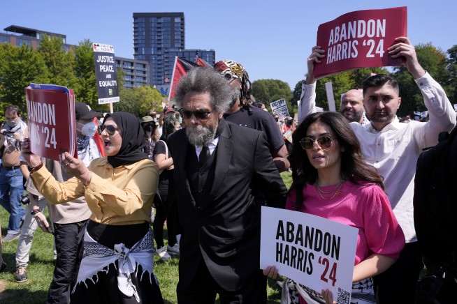 Some protesters tear down security fence as thousands march outside Democratic National Convention