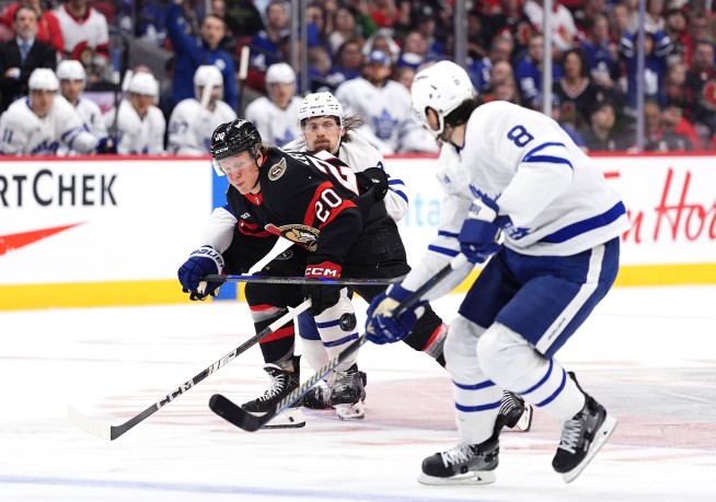 Benoit scores in OT to give the Maple Leafs a 3-2 win over the Senators and a 3-0 series lead