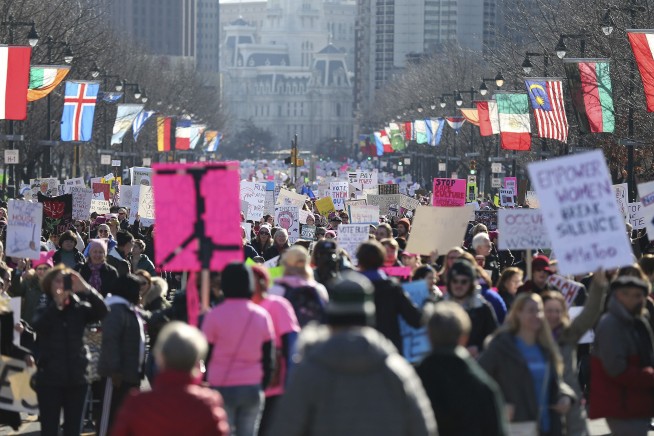 Trump tweets about women's marches as protesters gather