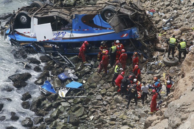 At least 48 dead when bus plunges onto rocky beach in Peru
