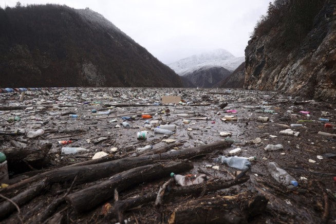 Sections of Balkan river become floating garbage dump
