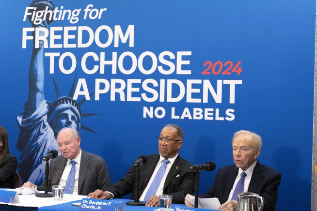 Third-party group No Labels is expected to move forward with a 2024 campaign, AP sources say