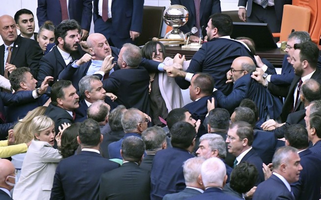 Lawmakers in Turkey draw blood in brawl during debate on jailed colleague