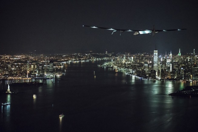 Solar-powered airplane lands in New York City