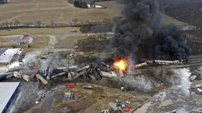 50-car train derailment causes big fire, evacuations in Ohio