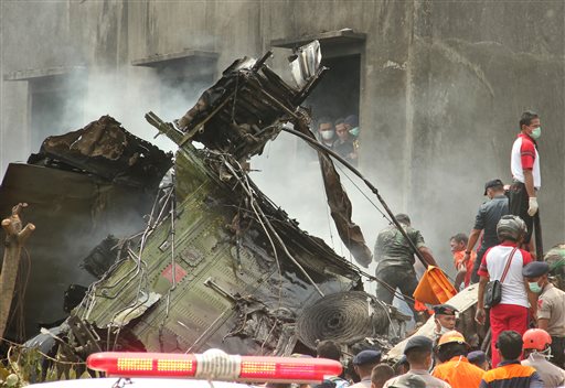 Indonesia military transport plane crashes in Medan; 20 dead