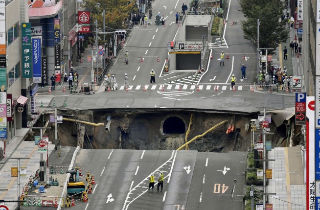 Parts of street collapse in southern Japan city; no injuries
