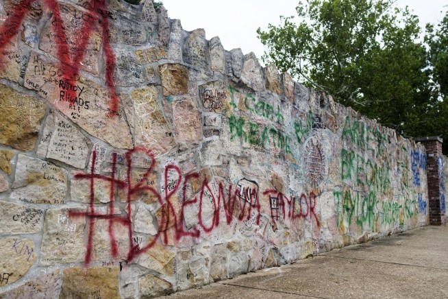 'BLM' and 'Defund the Police' spray painted at Graceland