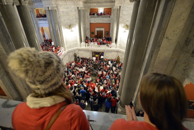 Oklahoma teachers walk out for 2nd day in red-state revolt