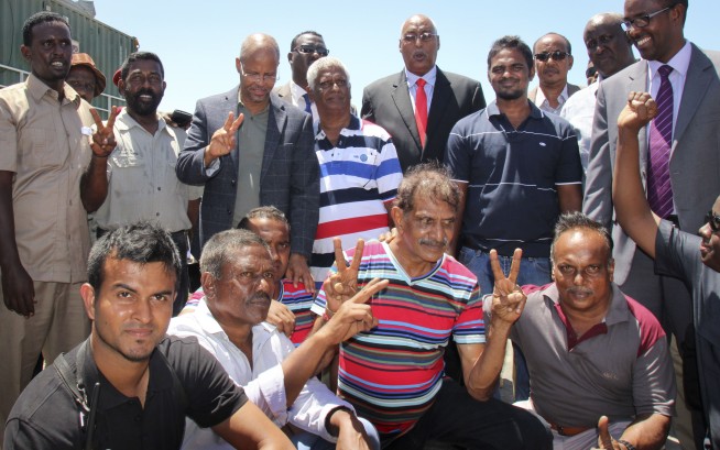 Ship hijacked and then freed by Somali pirates, at safe port