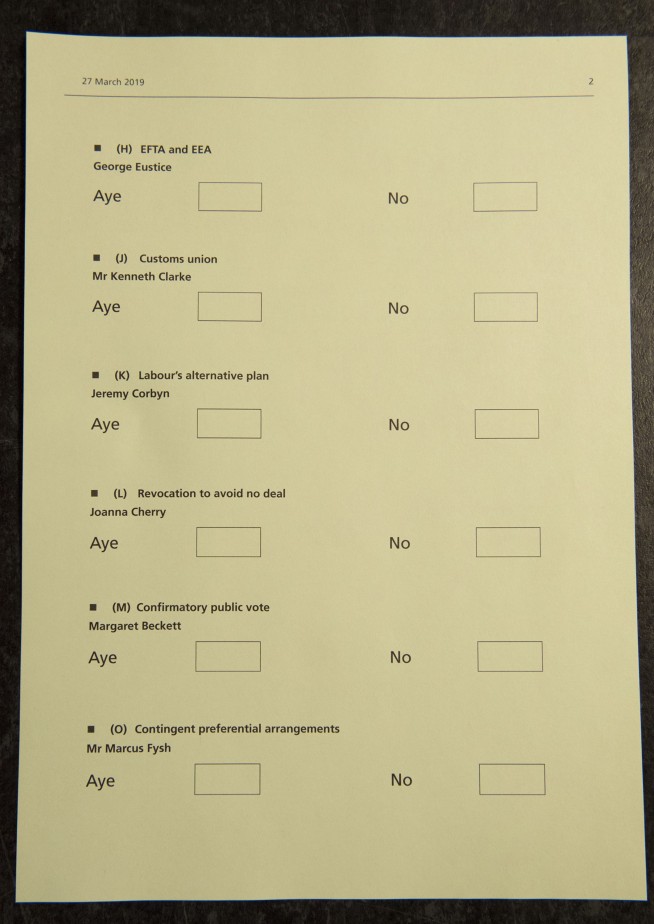 The Latest: No Brexit alternative gets Parliament majority