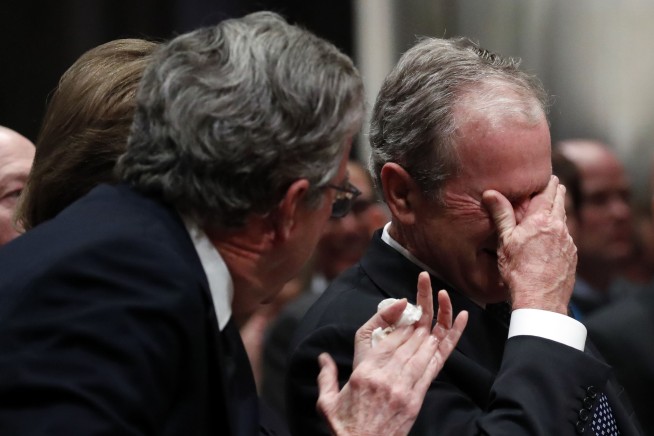 Bush celebrated with praise and humor at cathedral farewell