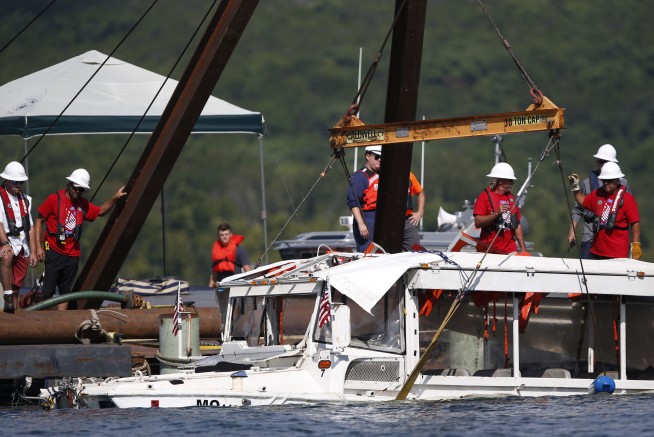 Duck boat that sank in deadly accident is raised from lake