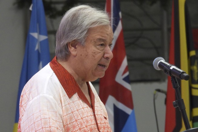The worldwide catastrophe of rising seas especially imperils Pacific paradises, Guterres says