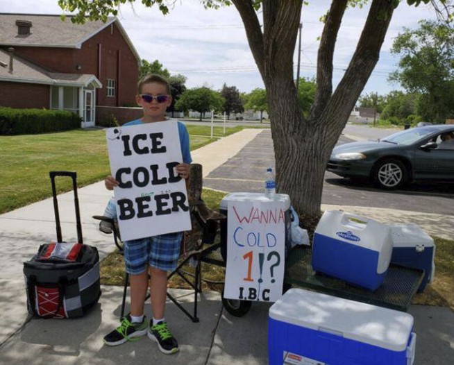 Utah boy advertises 'Ice Cold Beer' at root beer stand