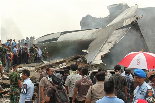 Indonesia military transport plane crashes in Medan; 20 dead