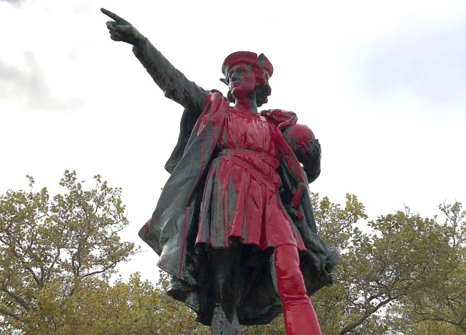 Columbus statues vandalized on US holiday named for him