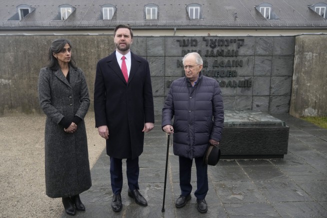 Vance visits the Dachau concentration camp memorial with Holocaust survivor before Zelenskyy meeting