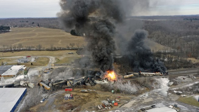 50-car train derailment causes big fire, evacuations in Ohio