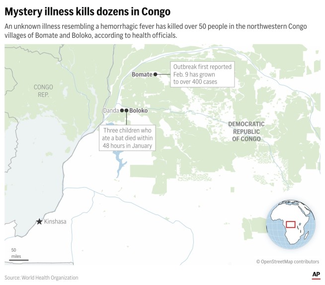 A mystery illness in Congo has killed more than 50 people hours after they felt sick