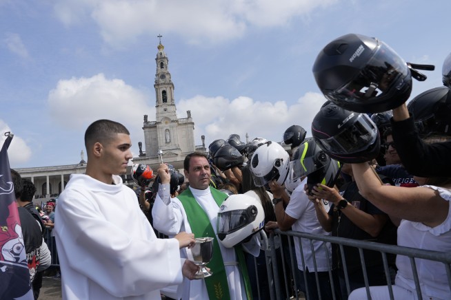 An estimated 180,000 motorcyclists have their helmets blessed at a Portuguese shrine
