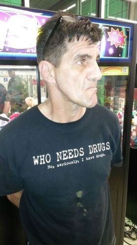 Guy in 'Seriously, I Have Drugs' Shirt Is Seriously Busted